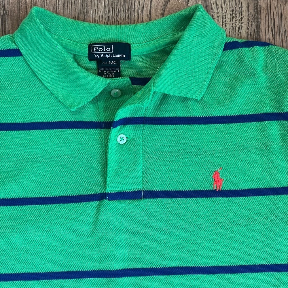Vintage Ralph Lauren Rugby Polo Shirt Boys XL 18-20 Youth Preppy Striped Cotton